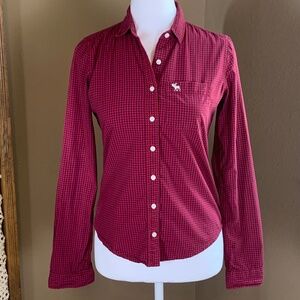 Abercrombie & Fitch Women Red and‎ Blue Check Long Sleeve Button-Down Shirt XS